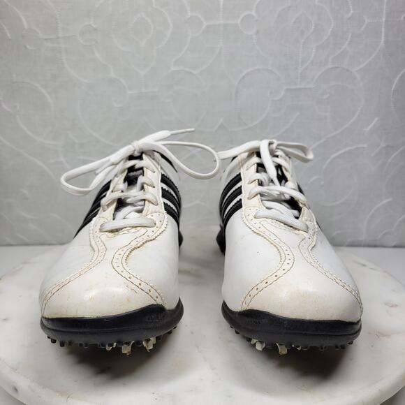 Adidas Traxion Spiked Golf Shoes Mens 8.5 White Black Leather Lace Up Oxford - Picture 4 of 16